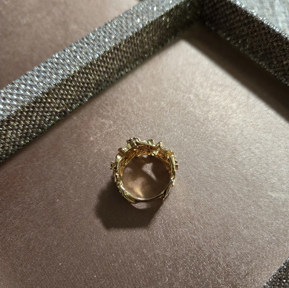 Gold Plated Vine Leaf Gemstone Ring